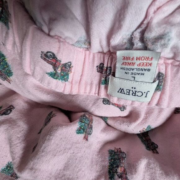 J.Crew Men's Pink Christmas Tree Truck Pajama Pants L Flannel Drawstring Waist - Picture 2 of 8